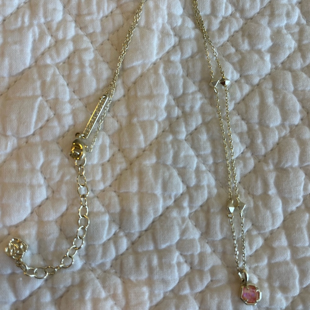 Kendra Scott Gold Necklace with Pink / Rose Mother of Pearl Mini Pendant
